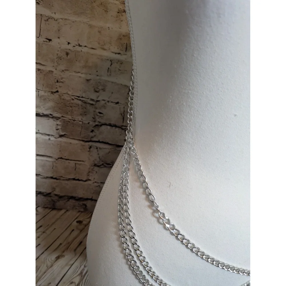 Silver Tone Chain Belt With Coin Accents Fully Adjustable Lightweight Aluminum